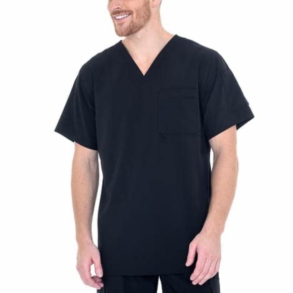 Men's V-Neck Scrub Top, Black, Small - Picture 3 of 8